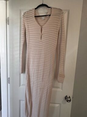 H&M Knit Long Sleeve Midi Dress in Soft Blush Cover Up